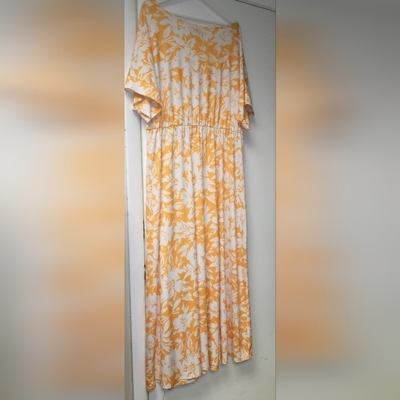 Eloquii Yellow And White Floral Maxi Dress With Elastic Waist Front Slit Size 16 - Picture 5 of 16